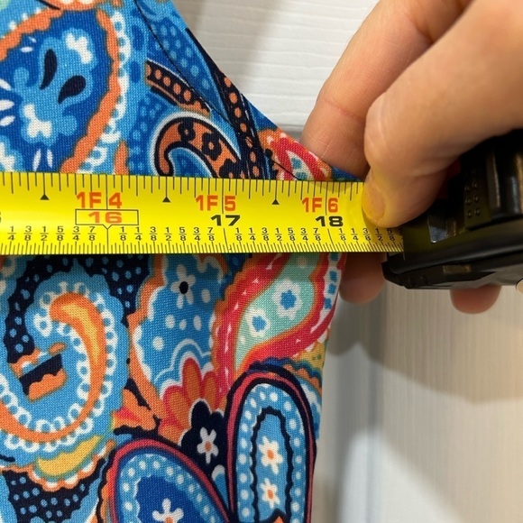 Karin Stevens Dress Colorful Paisley Stretch Short Cap Sleeve Knee Length Sz L - Picture 5 of 7